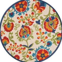 Online Kirklands Home Abstract Floral Outdoor Round Area Rug, 5 ft. Multi