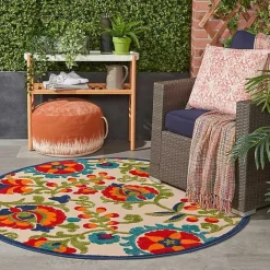 Online Kirklands Home Abstract Floral Outdoor Round Area Rug, 5 ft. Multi