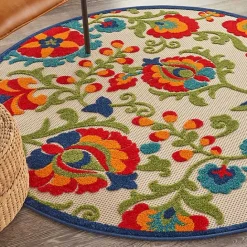 Online Kirklands Home Abstract Floral Outdoor Round Area Rug, 5 ft. Multi