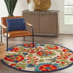 Online Kirklands Home Abstract Floral Outdoor Round Area Rug, 5 ft. Multi