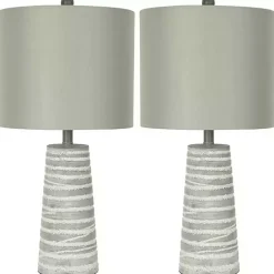 Outlet Kirklands Home Abstract Gray Ribbed Stripes Table Lamps, Set of 2 White