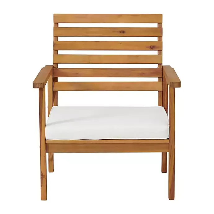New Kirklands Home Acacia White Cushioned Outdoor Chairs, Set of 2