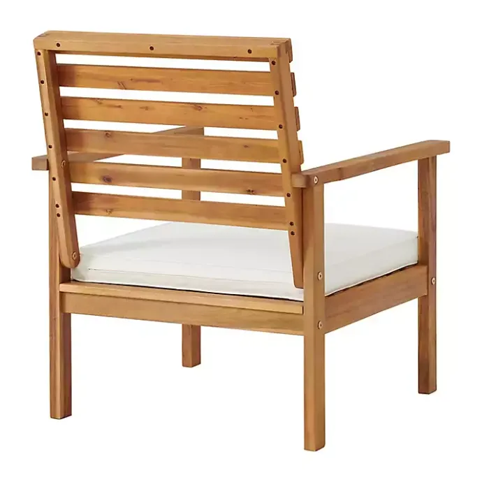 New Kirklands Home Acacia White Cushioned Outdoor Chairs, Set of 2