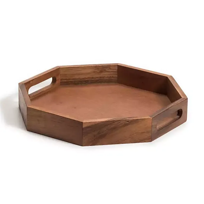 Kirklands Home Acacia Wood Octagon Serving Tray, 17 in. Brown