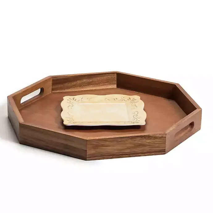 Kirklands Home Acacia Wood Octagon Serving Tray, 17 in. Brown
