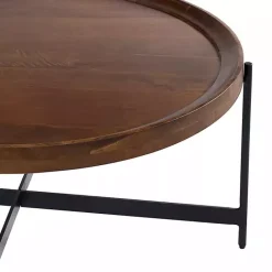 Hot Kirklands Home Acacia Wood Round Tray Top Coffee Table Brown