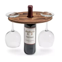 Hot Kirklands Home Acacia Wood Wine Bottle and Glass Caddy Brown