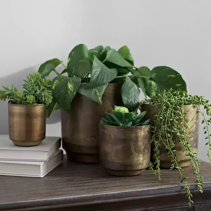 Discount Kirklands Home Aged Brass Flower Pots, Set of 4 Brown