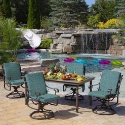 Kirklands Home Alana Tile Luxe Outdoor Dining Chair Cushion Blue
