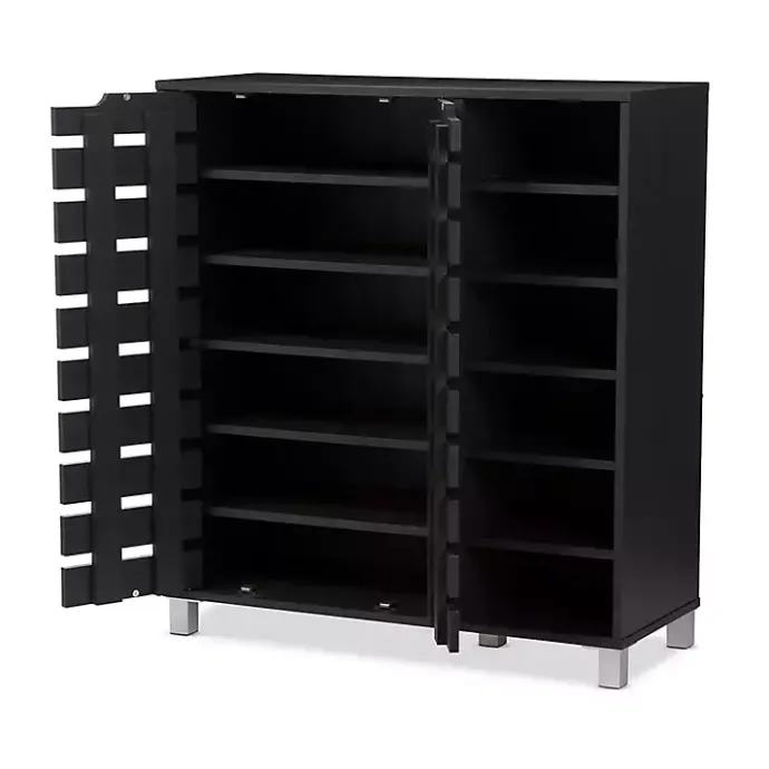 New Kirklands Home Aldrich Black Slatted Shoe Storage Cabinet