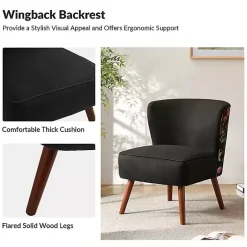 Kirklands Home Alex Upholstered Floral Back Accent Chair Black