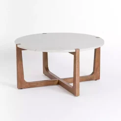 Clearance Kirklands Home Allen Wood and Marble Round Coffee Table White