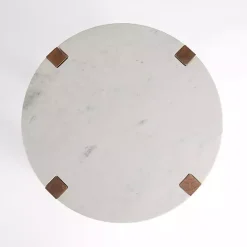Discount Kirklands Home Allen Wood and Marble Round Side Table White