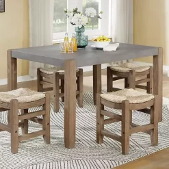 Hot Kirklands Home Amber Wood Faux Concrete Top Dining Table Brown