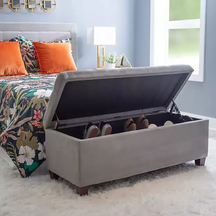 Outlet Kirklands Home Amelia Tufted Shoe Storage Ottoman Bench Gray