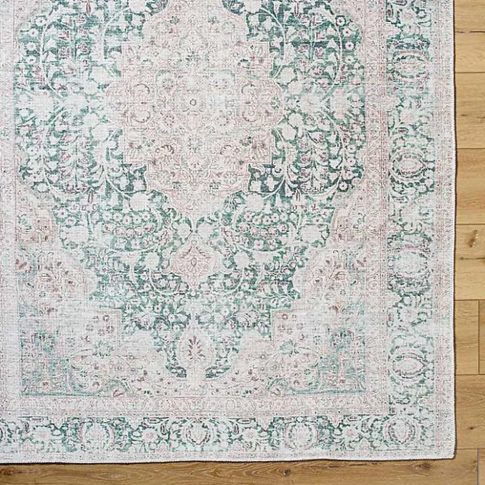 Kirklands Home Amelie Green Traditional Washable Area Rug, 6x9