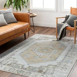 New Kirklands Home Amelie Yellow Traditional Washable Area Rug, 7x10