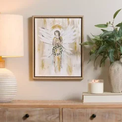 Best Kirklands Home Angel Holding Wreath Framed Canvas Art Print White