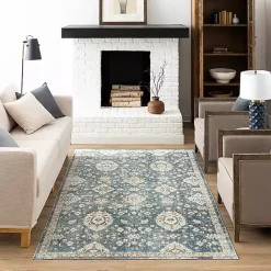 Discount Kirklands Home Anthracite Granary Floral Area Rug, 8x10 Blue