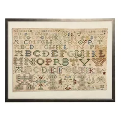 New Kirklands Home Antique ABC Sampler Framed Wall Art Tan