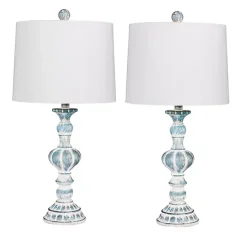Outlet Kirklands Home Antique Blue Candlestick Table Lamps, Set of 2