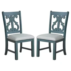 Best Kirklands Home Antique Blue Upholstered Dining Chairs, Set of 2