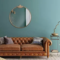 Kirklands Home Antique Brass Metal Ornate Round Mirror