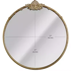 Kirklands Home Antique Brass Metal Ornate Round Mirror