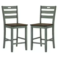 New Kirklands Home Antique Wood Counter Stools, Set of 2 Green