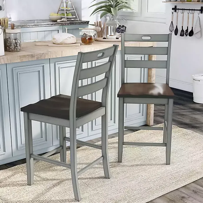 Clearance Kirklands Home Antique Light Wood Counter Stools, Set of 2 Gray