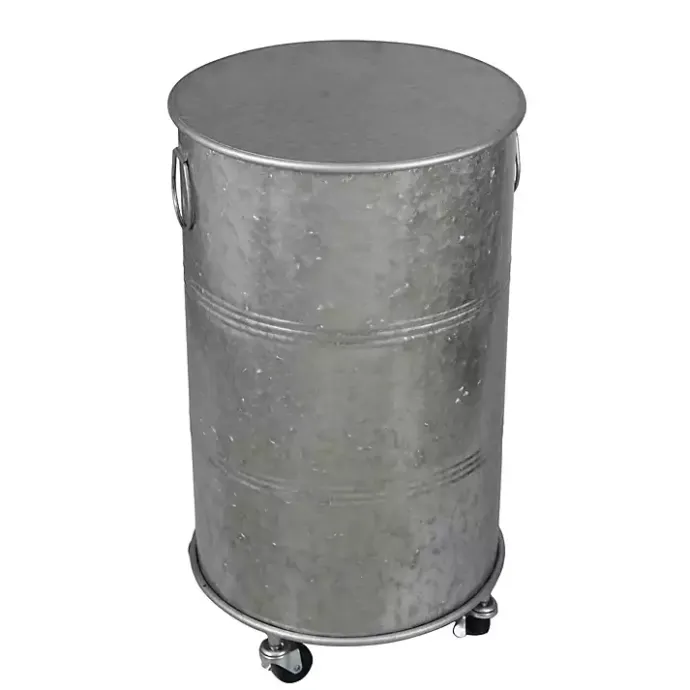 Kirklands Home Antique Round Rolling Galvanized Accent Table Gray