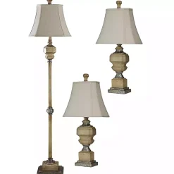 New Kirklands Home Antique Statue Floor and Table Lamps, Set of 3 Tan
