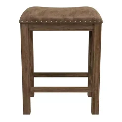 Hot Kirklands Home Antique Walnut Faux Leather Stools, Set of 2 Brown