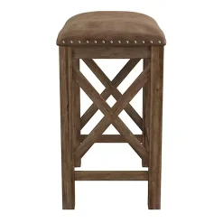 Hot Kirklands Home Antique Walnut Faux Leather Stools, Set of 2 Brown