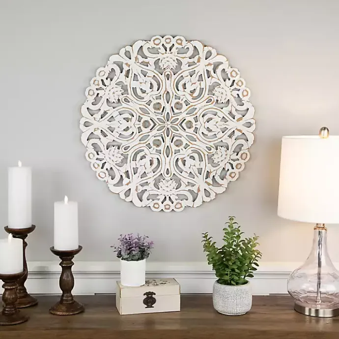 Discount Kirklands Home Antique Damask Round Wall Plaque White