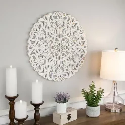 Discount Kirklands Home Antique Damask Round Wall Plaque White