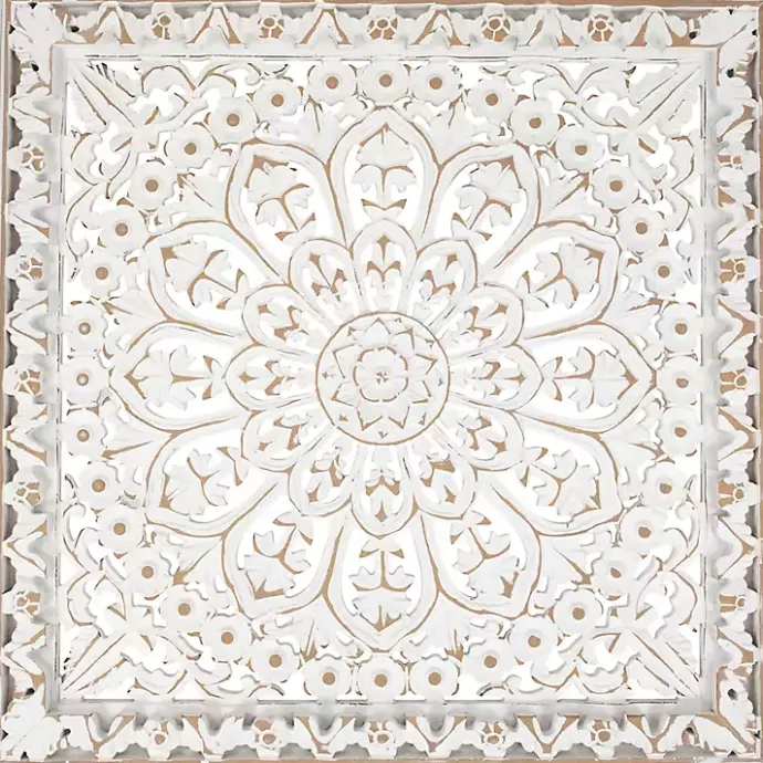 New Kirklands Home Antique Floral Mandala Square Wall Plaque White