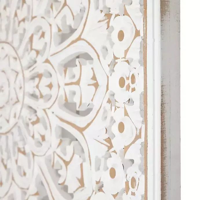 New Kirklands Home Antique Floral Mandala Square Wall Plaque White
