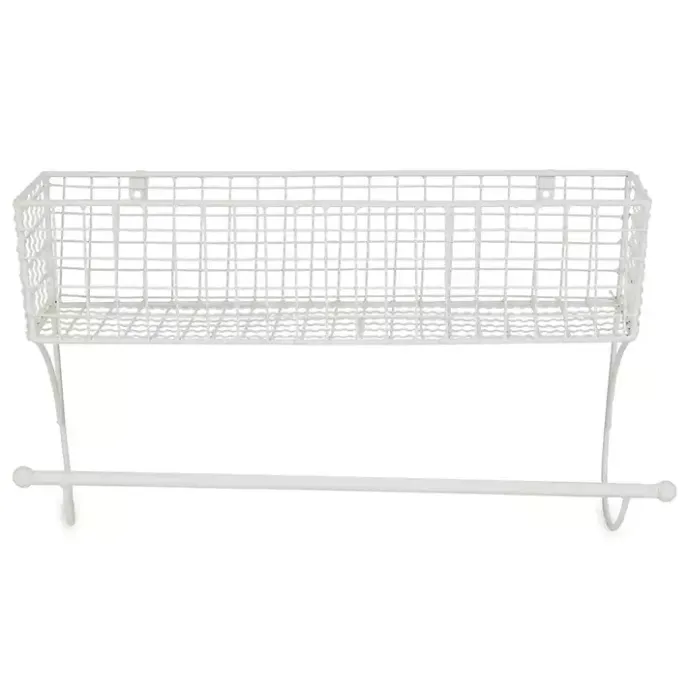 Best Kirklands Home Antique White Wire Basket Towel Rack, 17 in.