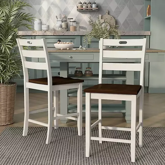 Best Kirklands Home Antique Wood Counter Stools, Set of 2 White