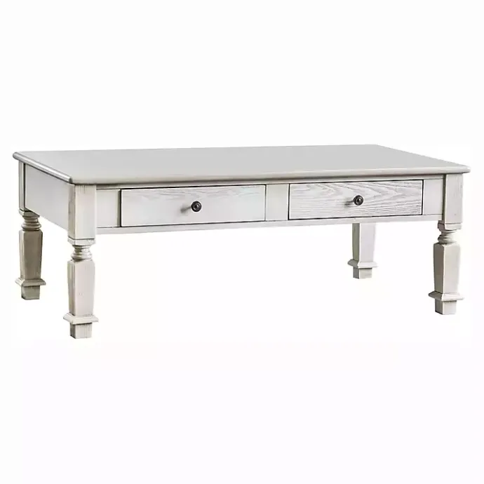 Clearance Kirklands Home Antique Wood 4-Drawer Heather Coffee Table White