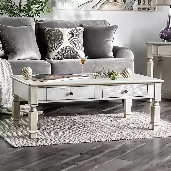 Clearance Kirklands Home Antique Wood 4-Drawer Heather Coffee Table White