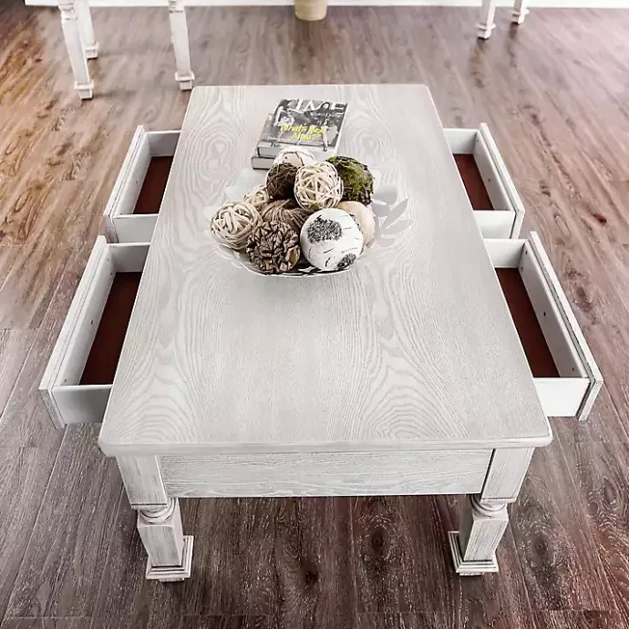 Clearance Kirklands Home Antique Wood 4-Drawer Heather Coffee Table White