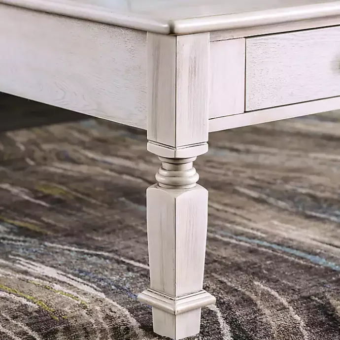 Clearance Kirklands Home Antique Wood 4-Drawer Heather Coffee Table White
