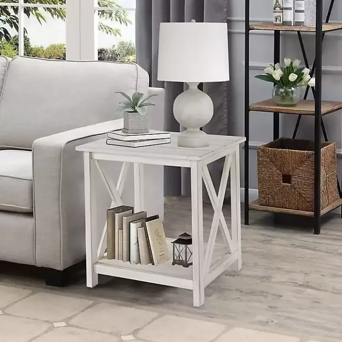 Sale Kirklands Home Antique washed Wood Square Side Table White