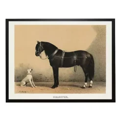 Kirklands Home Antiqued Horse and Dog Framed Wall Art Tan