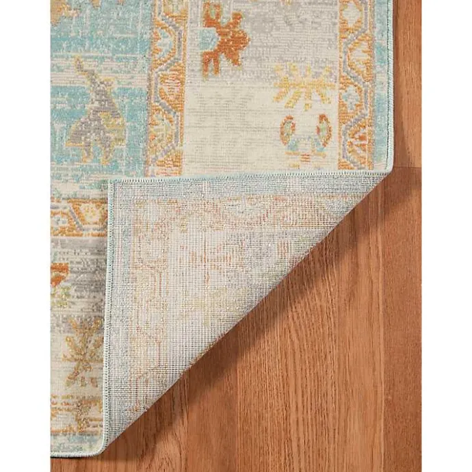 Hot Kirklands Home Aqua and Beige Bohemian Area Rug, 5x8