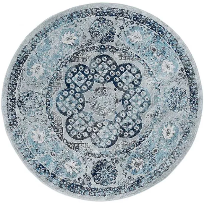 New Kirklands Home Aqua and Gray Alex Round Area Rug, 6x6