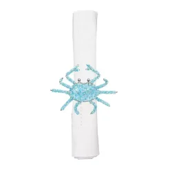 Sale Kirklands Home Aqua Beaded Crab Napkin Rings, Set of 6 Blue