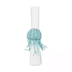 Clearance Kirklands Home Aqua Beaded Jellyfish Napkin Rings, Set of 6 Blue